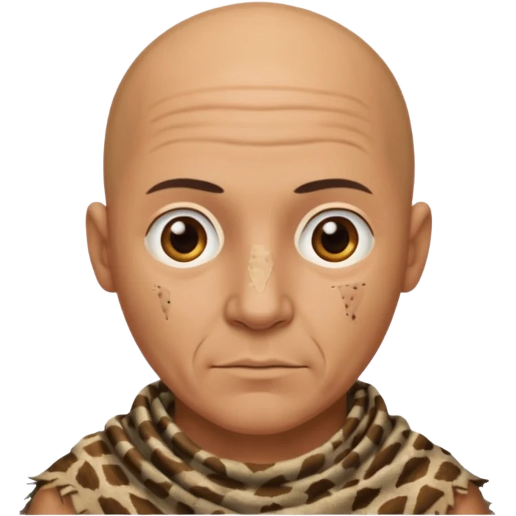ancient man bold head, tattered animal skin cloth emoji