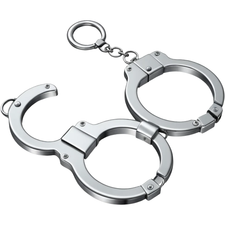 A pair of elegant handcuffs emoji made of silver chrome, smooth rounded design, glossy metallic reflections, luxury fetish aesthetic, minimal iOS emoji style, centered, clean white background emoji