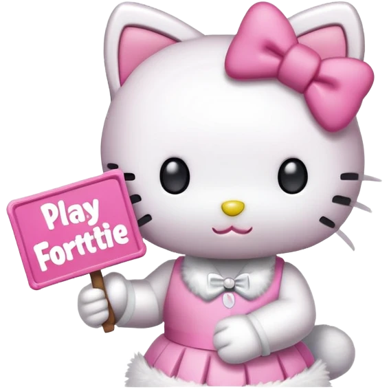 hello kitty holding a sign that says play fortnite with me  emoji
