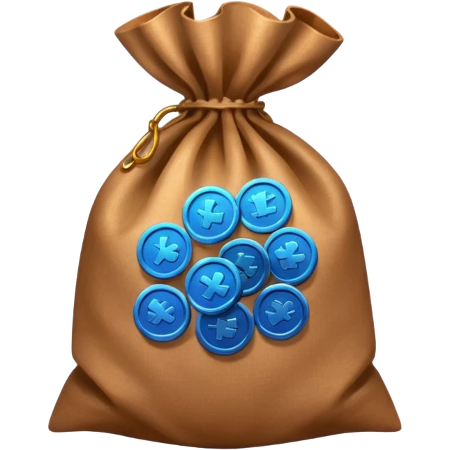 blue coins inside an opened brown money bag  emoji