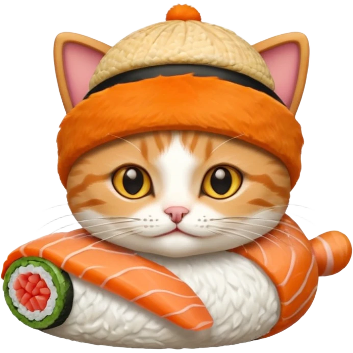 cat wearing a sushi roll as a hat emoji
