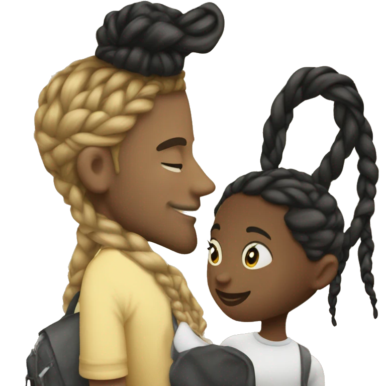 Blond guy kissing black girl with braids emoji