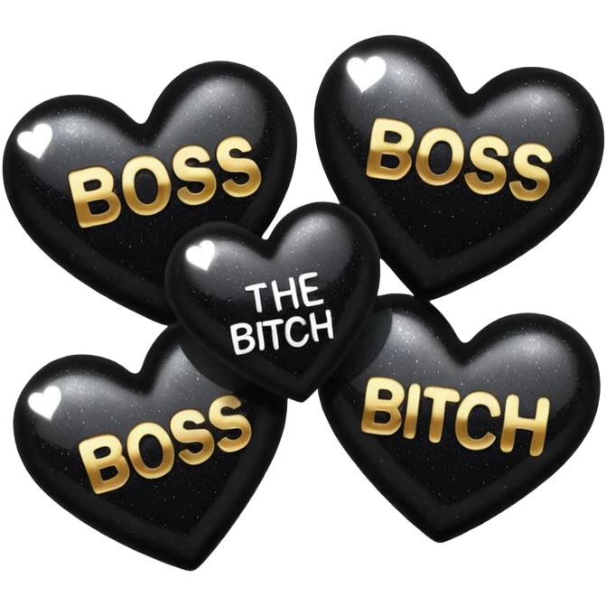 Black Hearts and crowns with glitter and the words boss bitch emoji