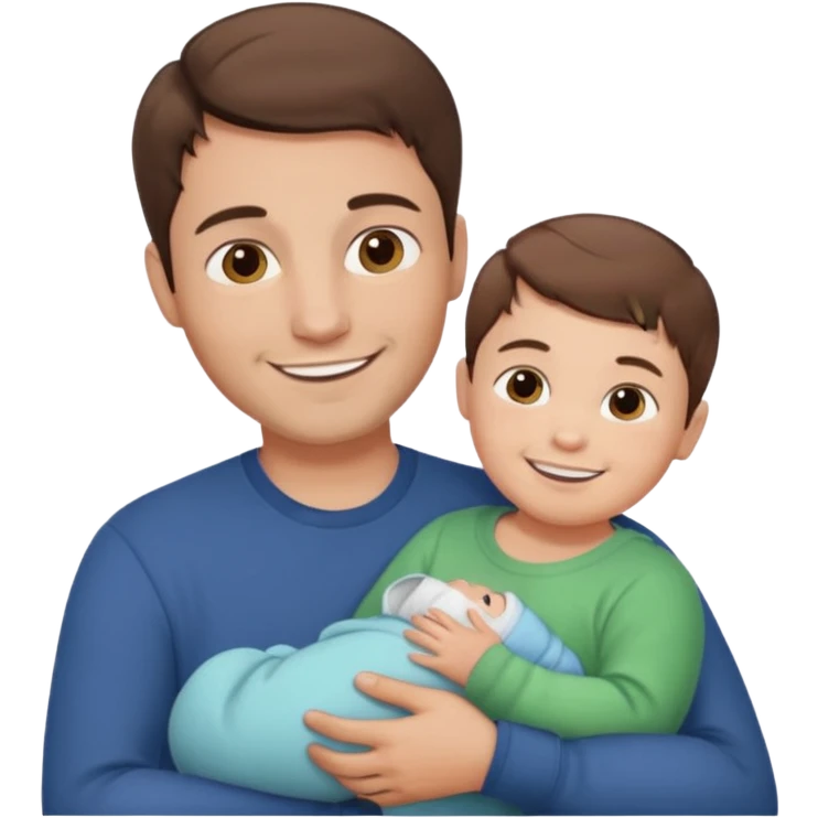 "Man with short brown hair and fair skin, without a mustache, holding a one baby, smiling." emoji