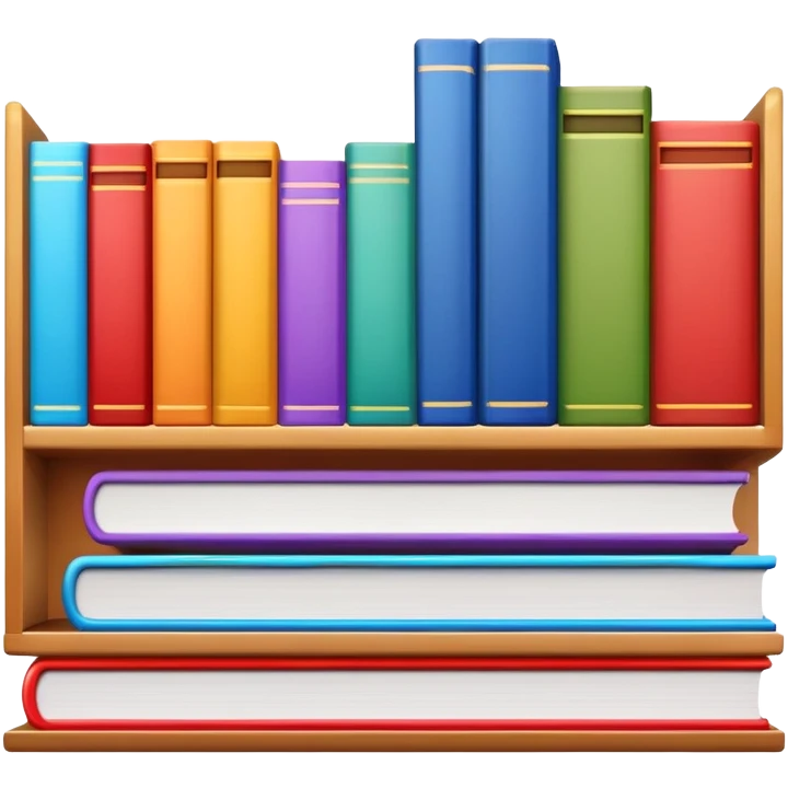 three colorful books on a shelf close-up emoji