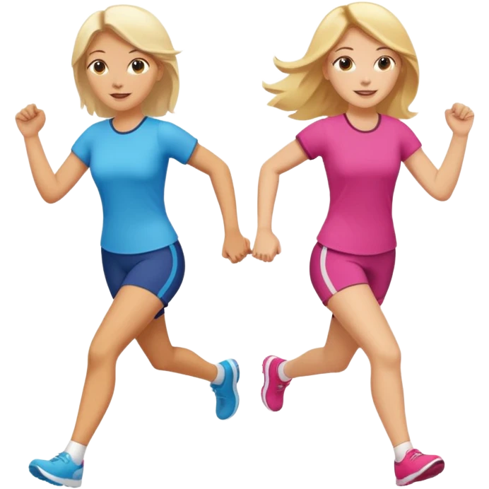 2 white women running holding hands one blonde one brunette emoji