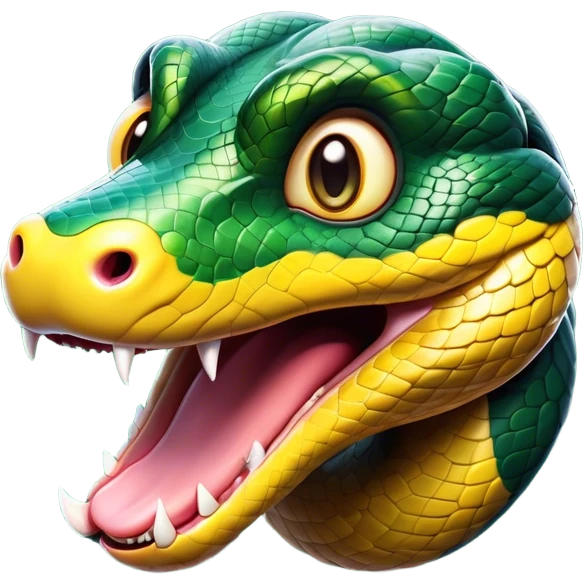 Cinematic Comical Anaconda Portrait Emoji, Head tilted dramatically with an exaggeratedly shocked expression, featuring a robust, patterned body with wide, comically expressive eyes full of humorous disbelief, Simplified yet hilariously expressive features, highly detailed, glowing with a slightly sassy jungle glow, high shine, dramatic yet playful, stylized with an air of quirky reptilian attitude, soft glowing outline, capturing the essence of a meme-worthy anaconda that looks ready to side-eye its way into viral fame! emoji