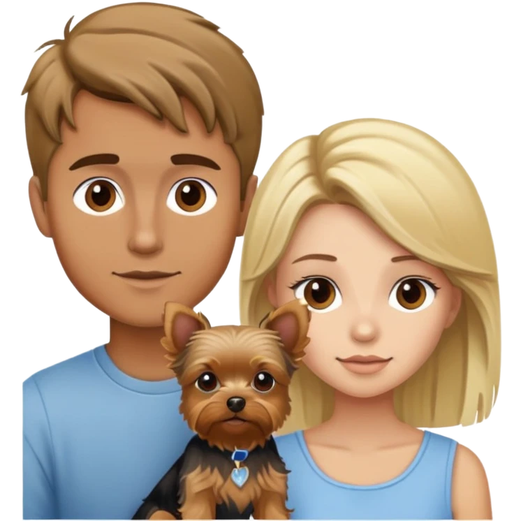tan boy with brown hair and blonde girl with yorkie emoji