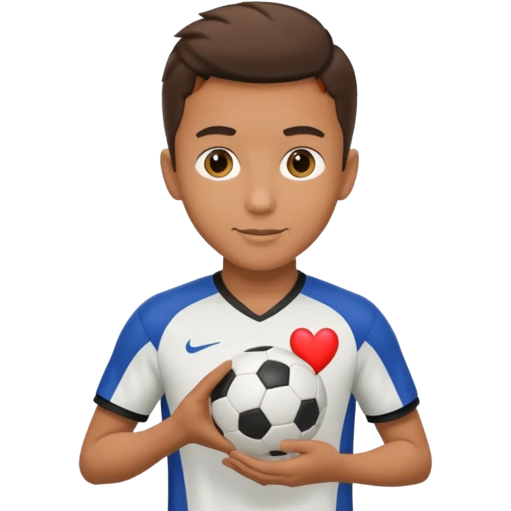 عکس یک فوتبالیست با یک توپ فوتبال به دست که توپ فوتبال دستش مثل  قلبه emoji