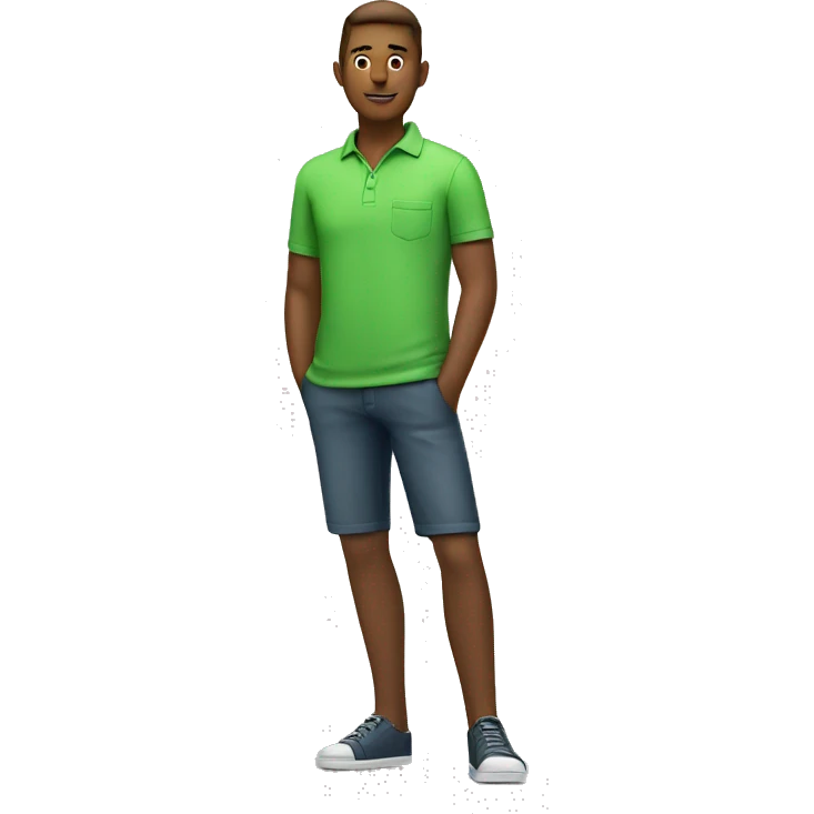 white guy wearing apple green polo shirt while arms in the pocket emoji