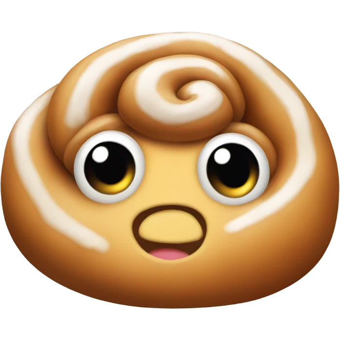 a single cinnamon bun with cute eyes emoji