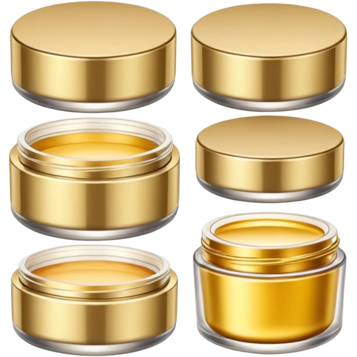 PVarios rodutos de beleza com tampa dos potes dourados e fundo transparente pra usar como figurinha emoji