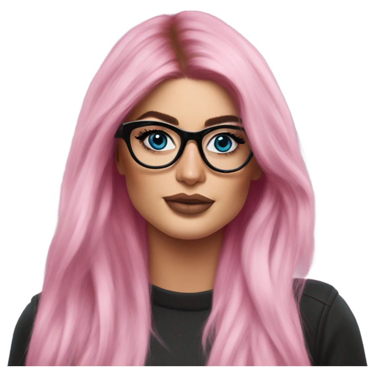 Photo Realistic kylie jenner stylish pink hair BLUE eyes and glasses elegant  emoji