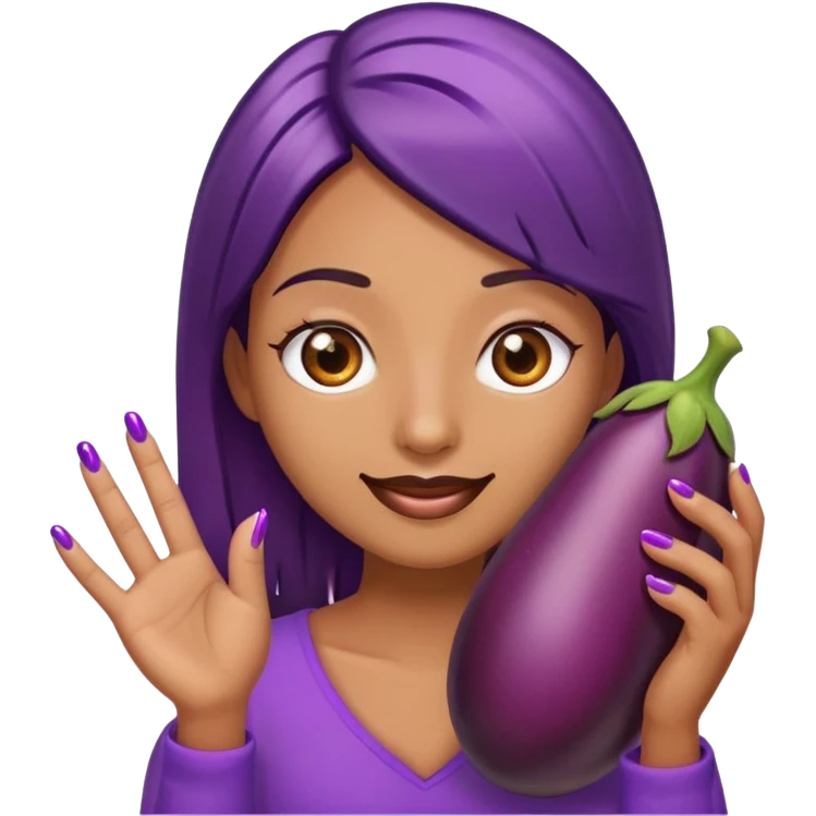 Emoji with long eyelashes and long fingernails holding an eggplant  emoji