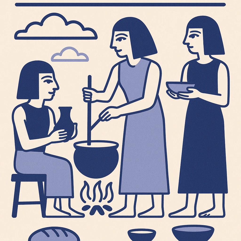 ancient Egyptian cooking scene in hieroglyphic style emoji