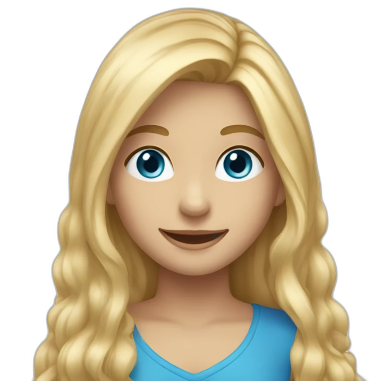 Girl with long blonde hair and blue eyes smiling  emoji