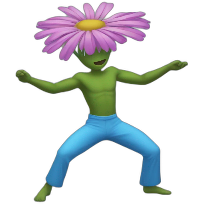 flower head blue body two arms two legs dancing emoji