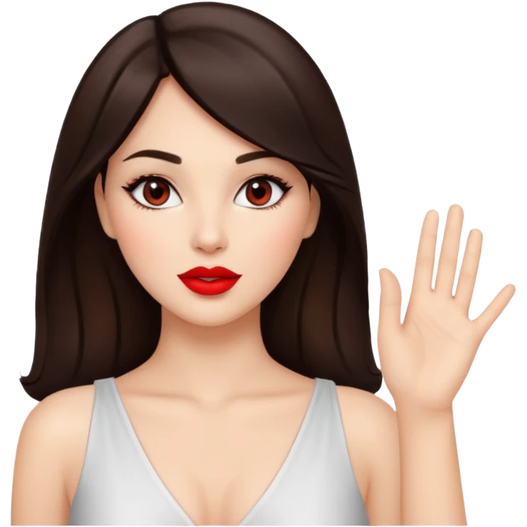 Beautiful brunette lady sexy with raised hand emoji