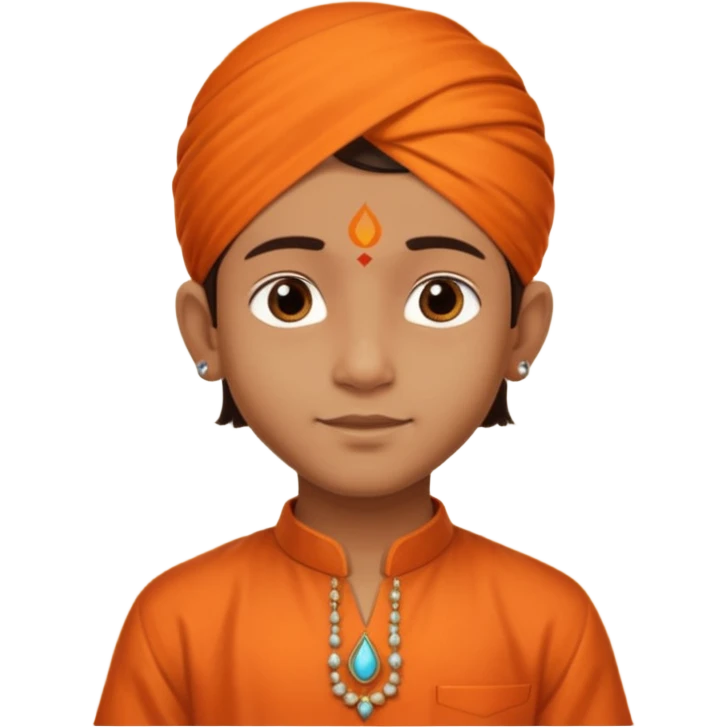 an indian boy in orange kurta and tilak with text belo saying "Veer" emoji