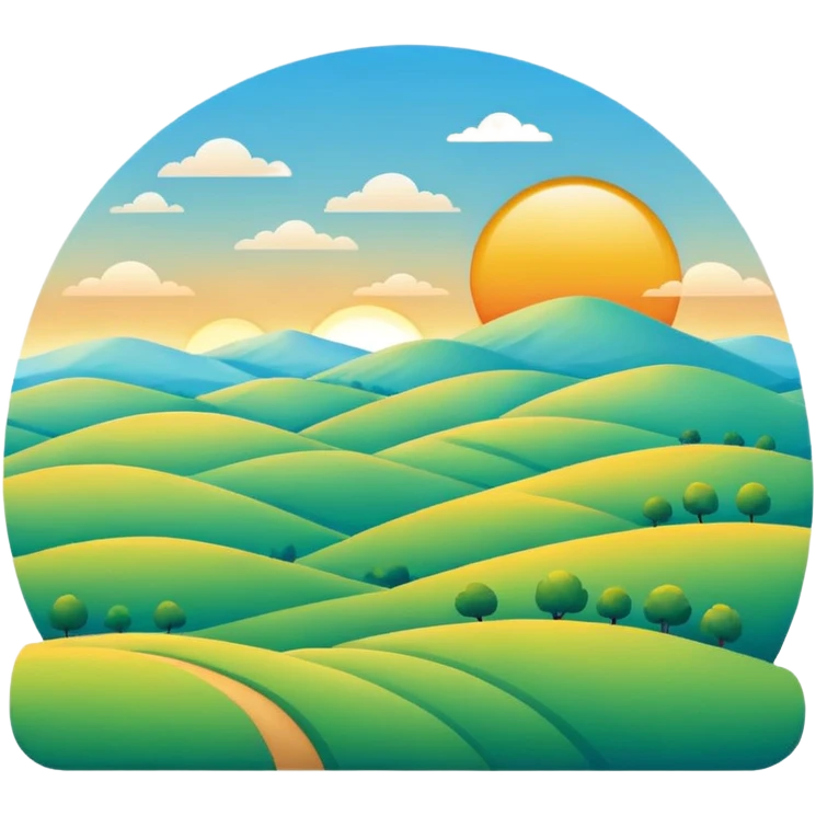 sunrise over rolling hills, clear sky, cheerful colors, minimalistic emoji