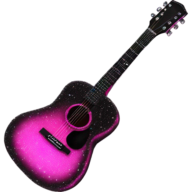 Realistic neon pink to black acoustic guitar with sparkly shiny glitter and diamonds on it. emoji