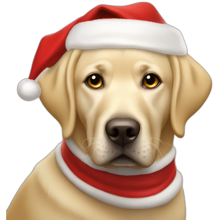 male blonde labrador dressed as Santa with fake beard emoji