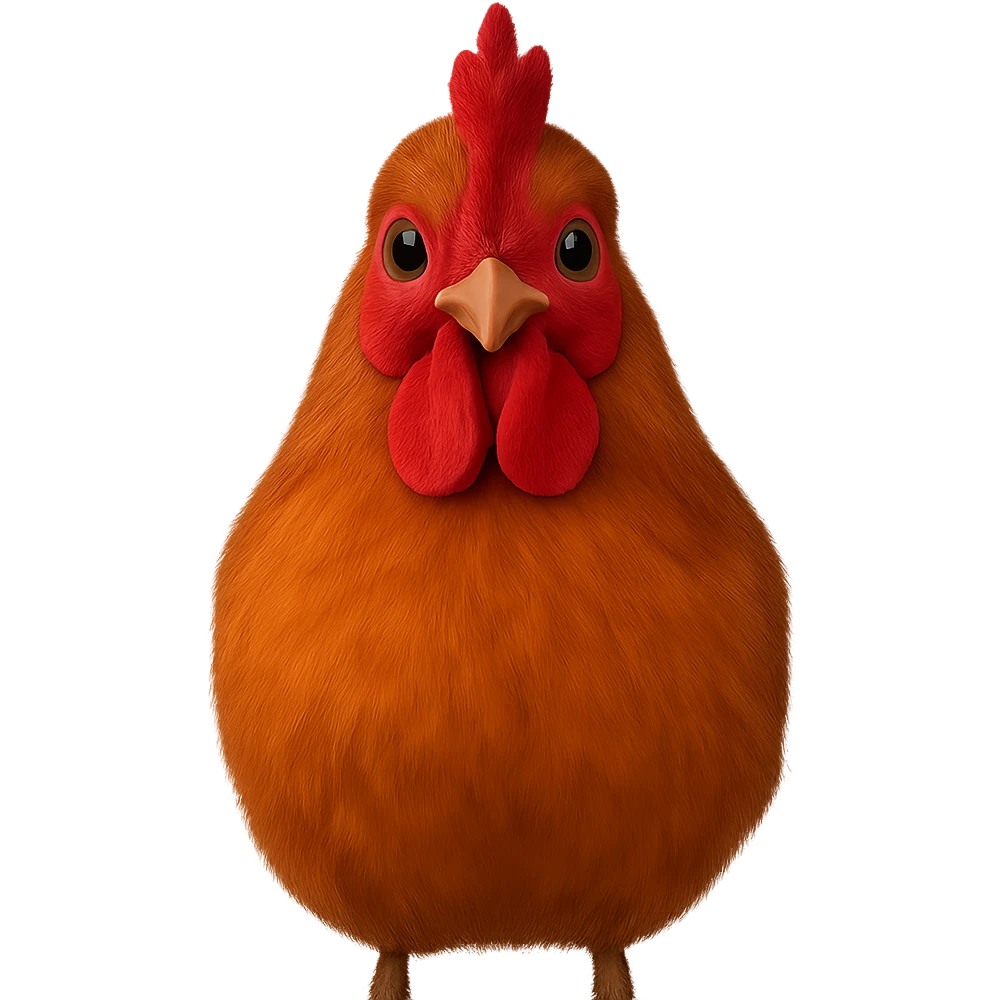 Realistic, fluffy rooster, front view, with no background, transparent background. emoji