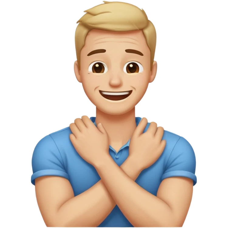 arms crossed holding neck laughing crying guy emoji