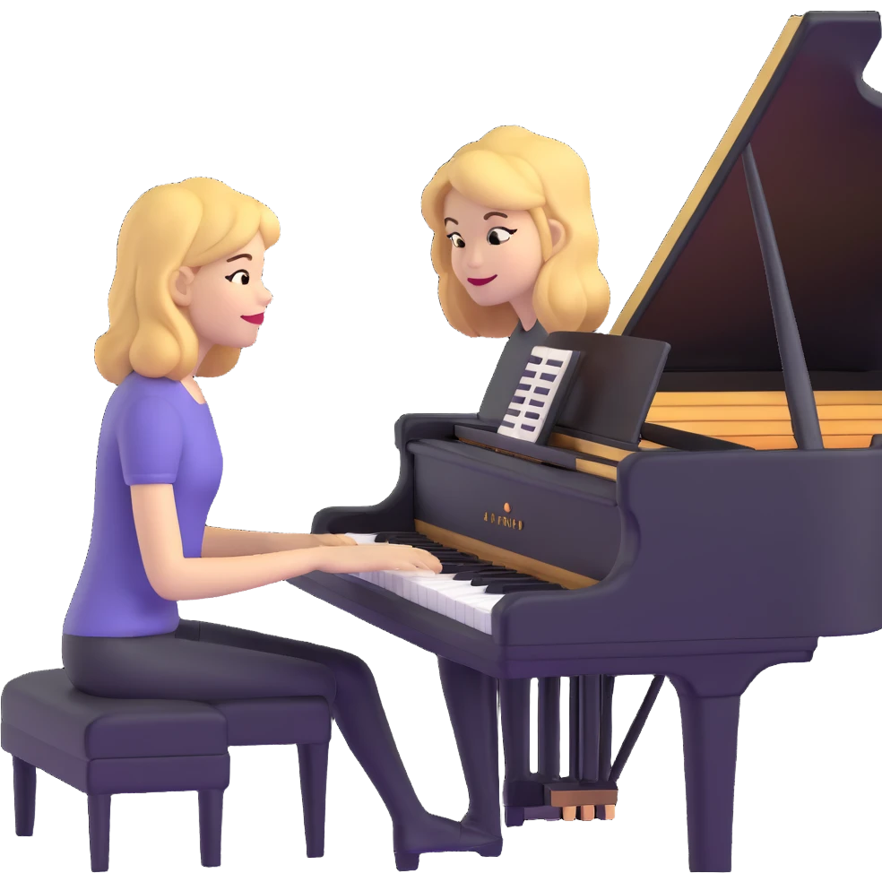 Michelle Monaghan with honey blonde hair playing piano emoji