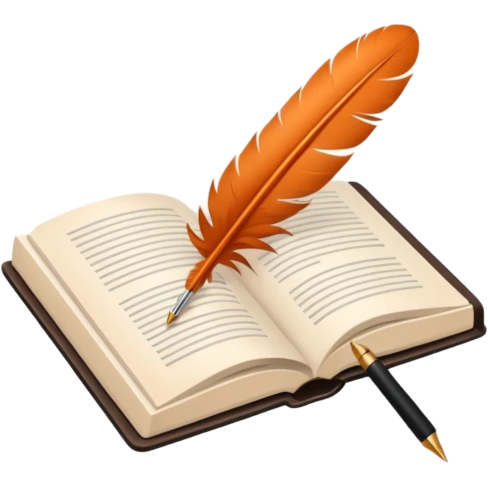 Minimalistic flat vector icon, iOS style, thin black contour on white background. Open book with a feather pen. Clean, no text, no shadows. emoji