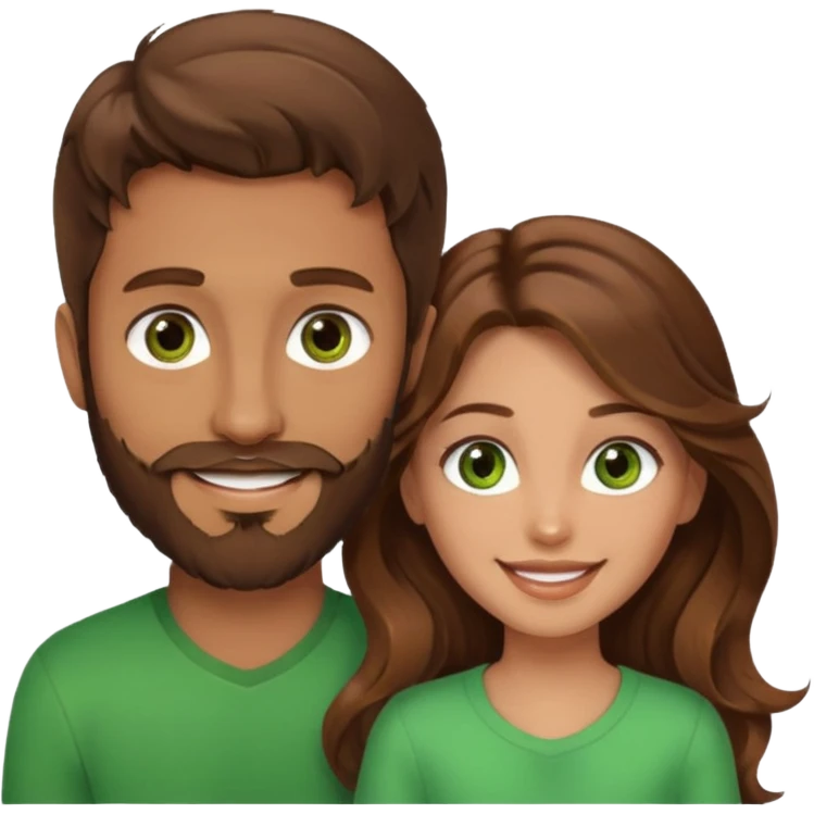 a brown hair and beard man with hazel eyes and a girl with long brown wavy hair with green eyes, togheter emoji