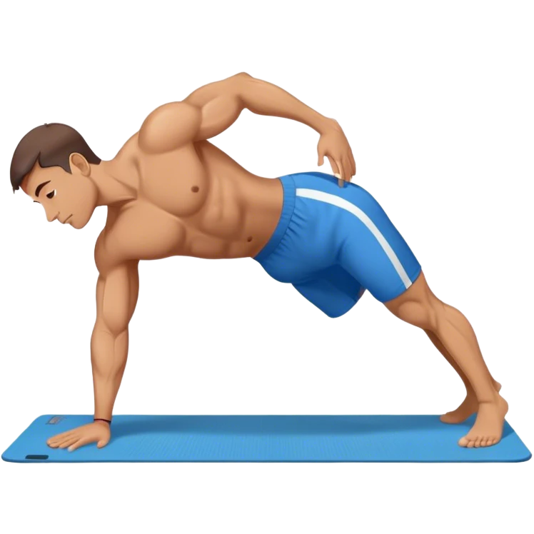 buff man blue shorts doing plank exercise on yoga mat emoji