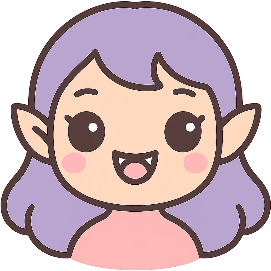scary cute woman, big eyes, fangs, playful expression, kawaii style emoji
