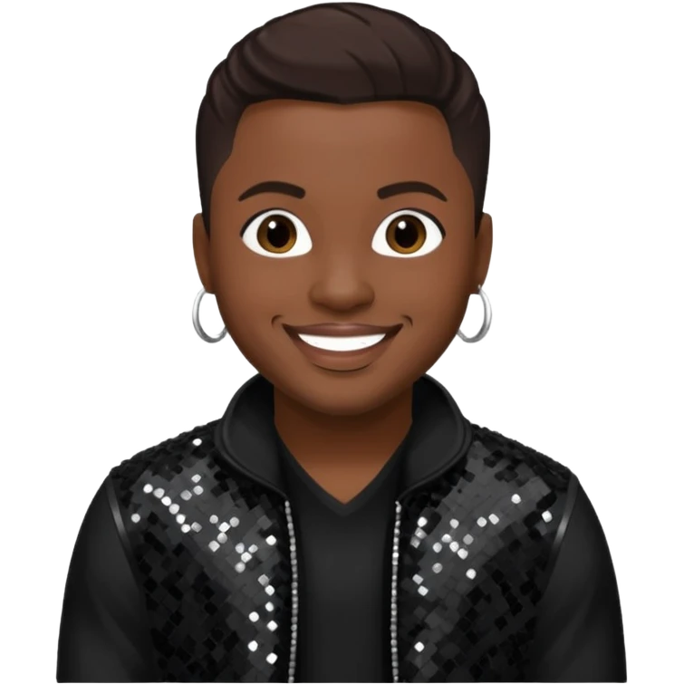 Nokio from Dru Hill with dark brown hair, black sequin outfit, dark skin emoji