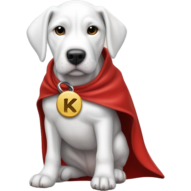 krypto the dogo argentino puppy superdog, letter K on dogtag, wearing red cape. emoji
