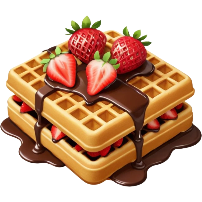 waffle with strawberries and chocolate sauce drizzled ontop  emoji