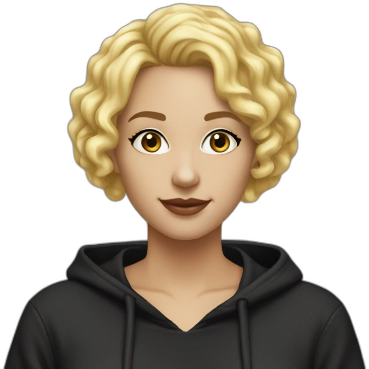 it woman blonde Bob Haircut lite Curly no glasses black outfit hoodies emoji