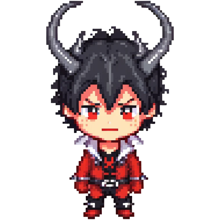 Cool anime devil boy with spiky black hair and horns emoji