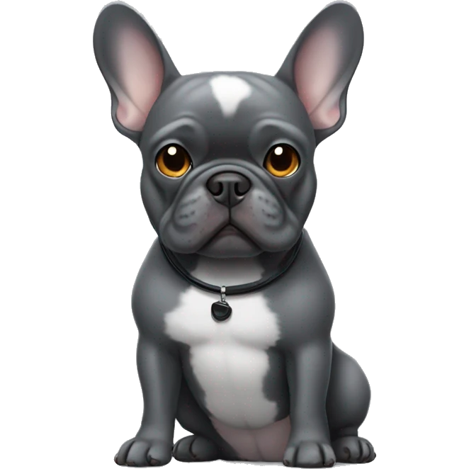 Dark gray french bulldog wearing Airpods  emoji