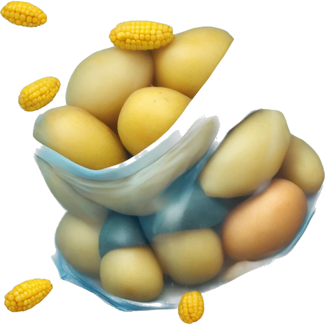 seafood with small potatoes and corn cobs inside a see-through bag emoji