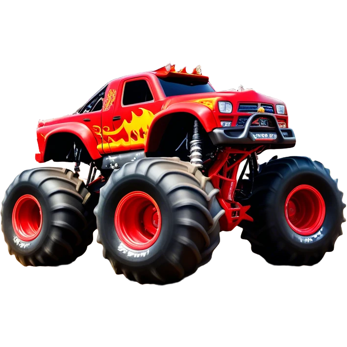 El Toro Loco - Monster Jam (Model Year: 2022) (Iconic colour: Red with horns) - An eye-catching monster truck with a wild, rebellious design in bold red. Include stylized, large horn graphics and aggressive facial elements that evoke a bull-like, ferocious appearance, exuding daring and unstoppable force. emoji