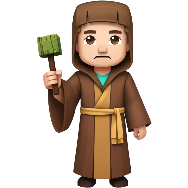 Minecraft Villager full body with brown robe, big nose blocky character emoji