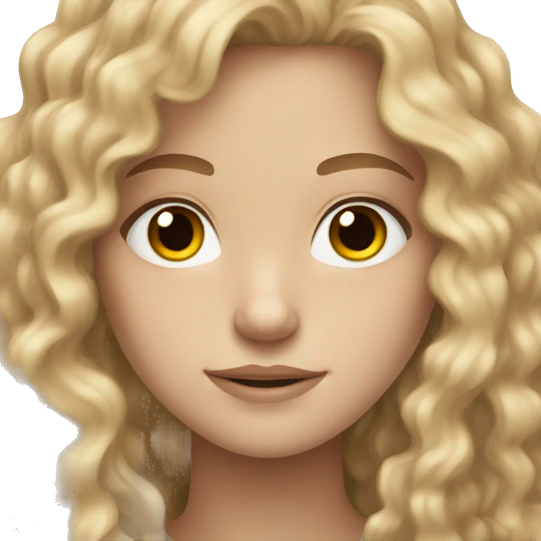 White pale Teen with brown blonde long curly hair and brown eyes  emoji