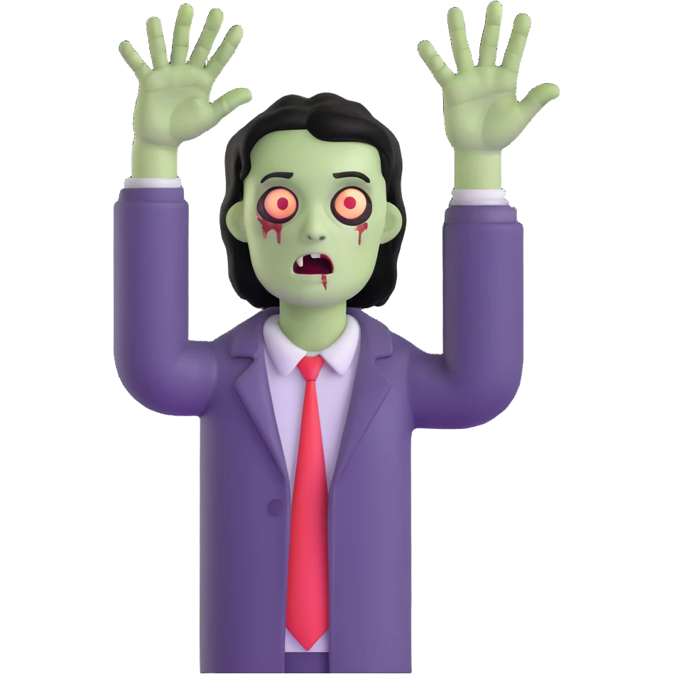 zombie with one hand reaching up and dark black hair emoji