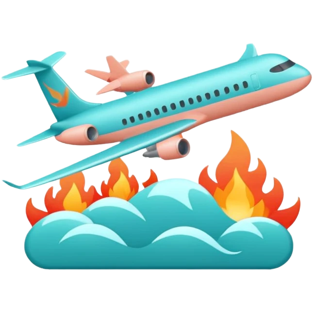 Minimalist flame combined with airplane outline icon, thin contour, monoline vector, premium travel promo emoji, aqua teal and light coral, transparent background, 512x512 emoji