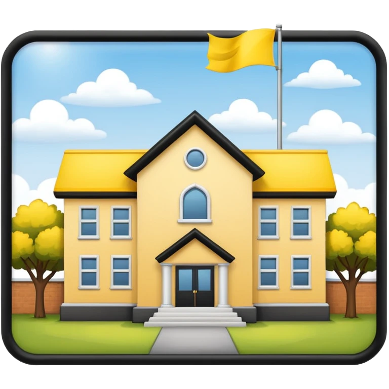 magic school, with a flag, flag on a roof, yellow flag, white school emoji