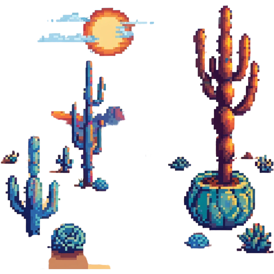 desert landscape with cactus and sunset emoji