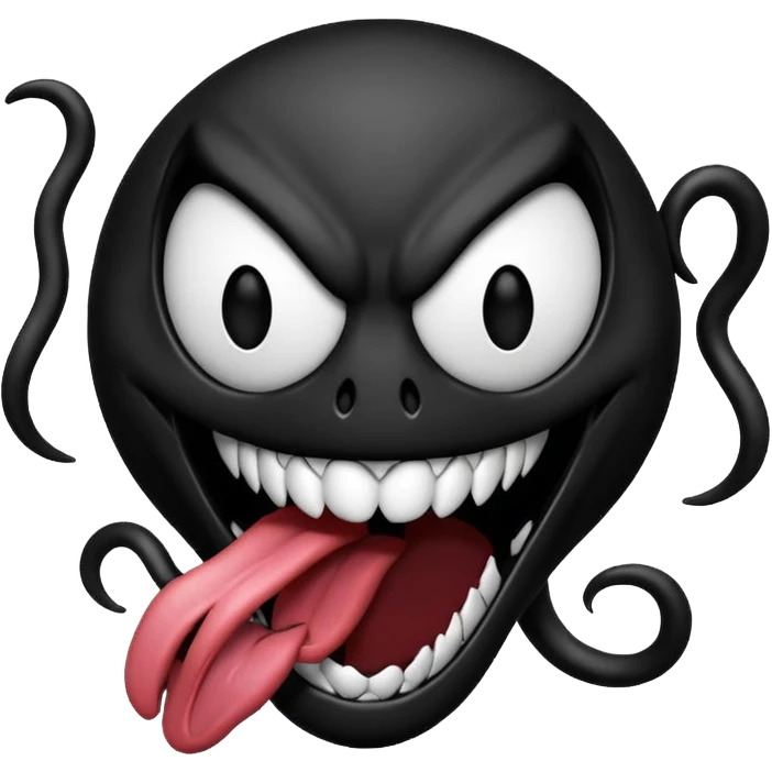 Venom symbiote, playful and chaotic, tongue out, Apple OS emoji style, not an apple emoji