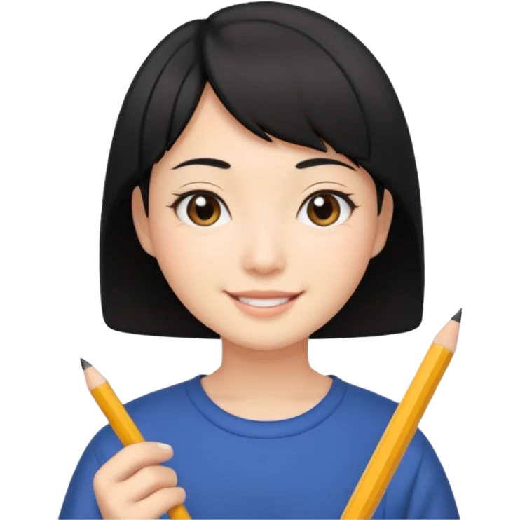 quero um personagem japones, de pouco cabelo e sorrindo com um lapis na mao emoji