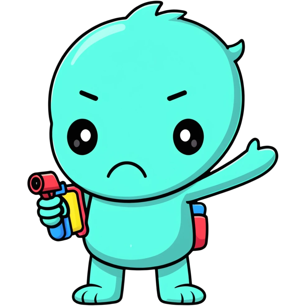 sad face character with water gun pointing directly at its temple emoji